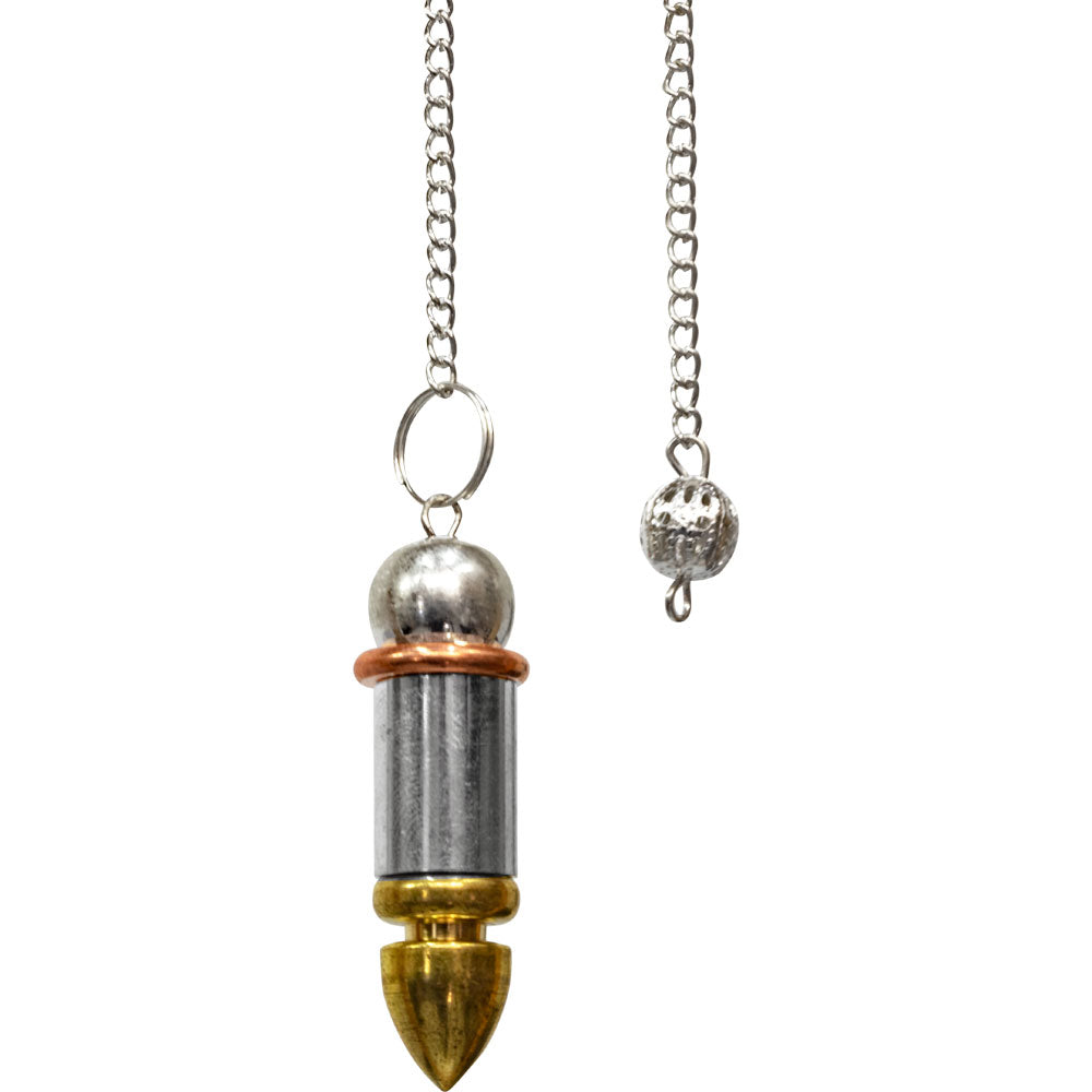 Pendulum Chambered Silver & Brass Bullet with Copper Energy Ring – Divination Tool | Queen City Curio & Apothecary Toronto