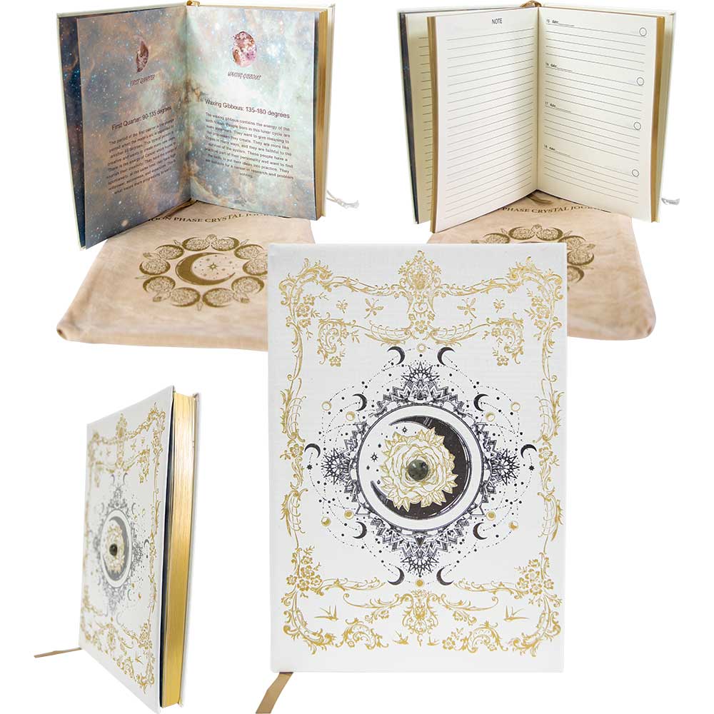 Moon Phase Journal with Moonstone Charm – Lunar Cycle & Dreamwork | Queen City Curio Toronto