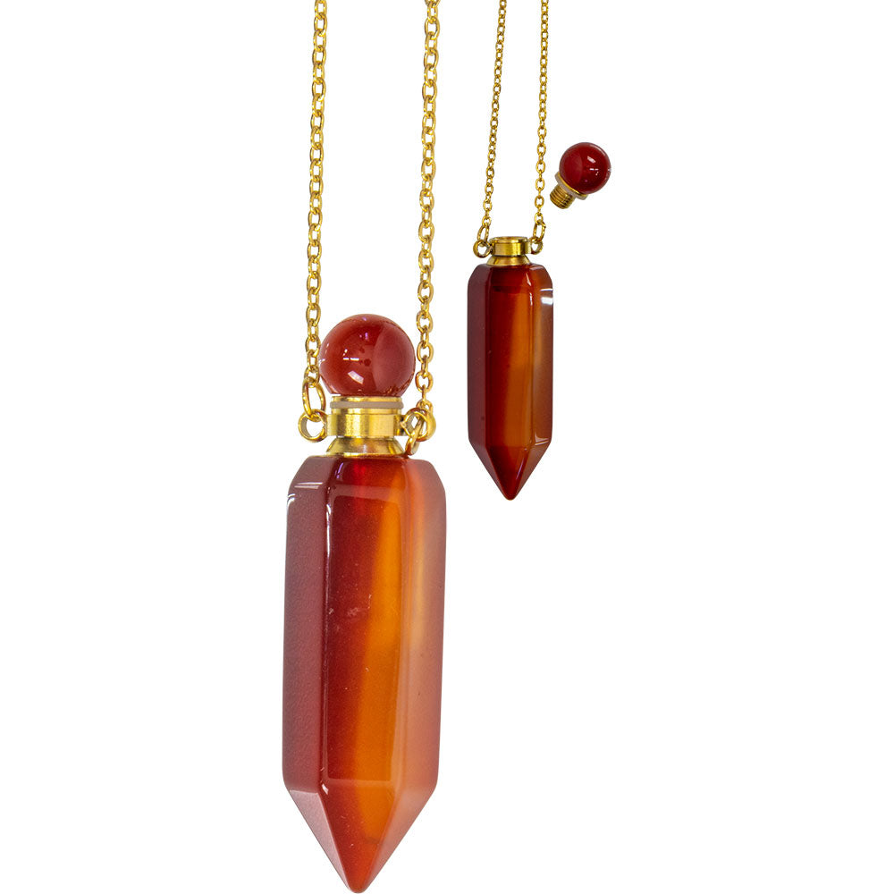 Carnelian Perfume Pendant Necklace with Golden Chain – Motivation & Vitality | Queen City Curio Toronto