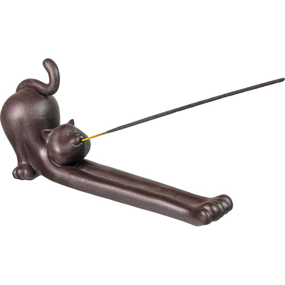 Brown Ceramic Yoga Cat Incense Holder – Whimsical Cat Decor | Queen City Curio & Apothecary Toronto
