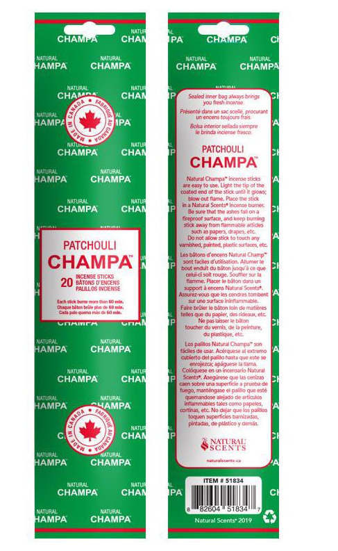Champa Patchouli incense on white
