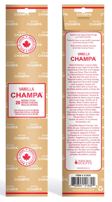 Champa Vanilla incense on white